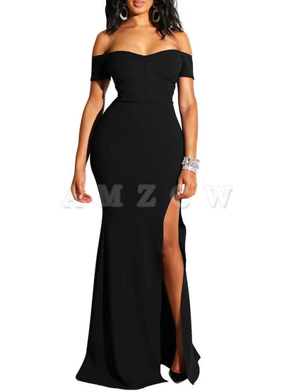 Amzcw Women's Off Shoulder High Split Long Formal Party Dress Evening Gown dresses evening wear