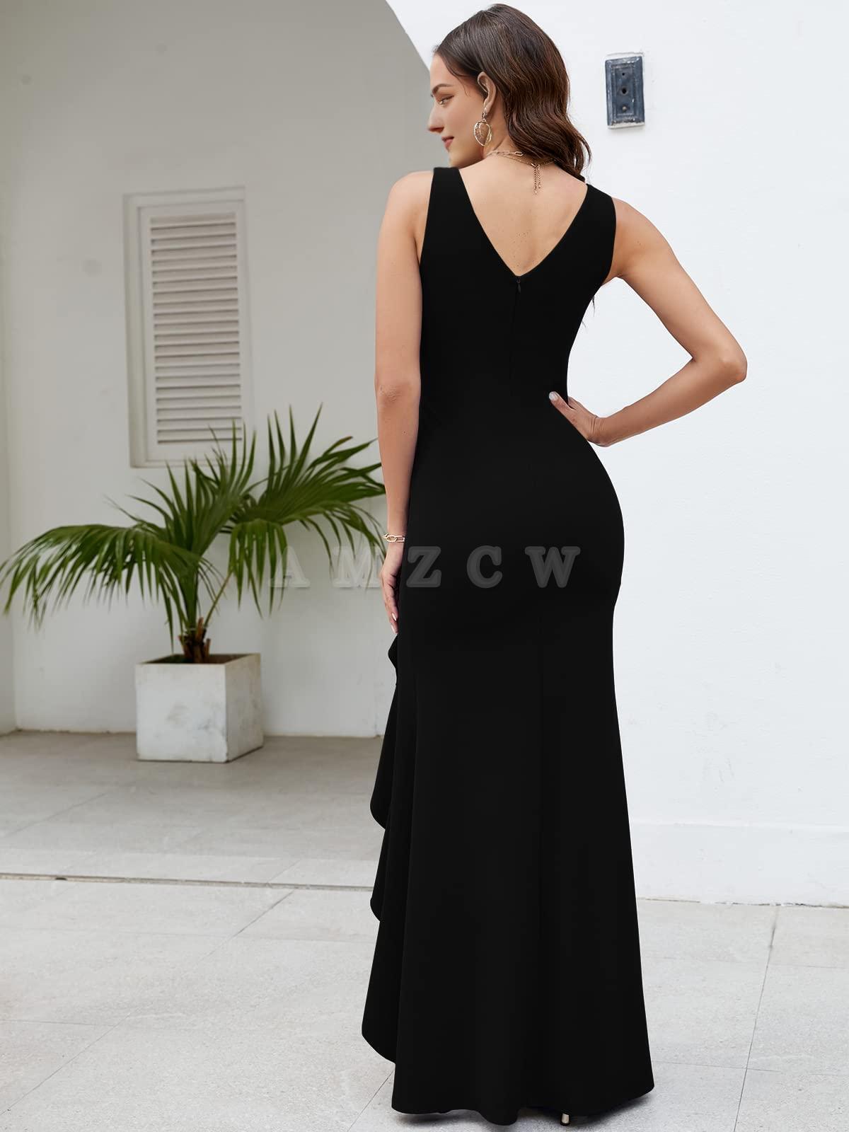 Amzcw Formal Evening Dresses for Women Elegant Evening Party Prom Dress Long Sexy V Neck Sleeveless Split Wrap dresses evening wear