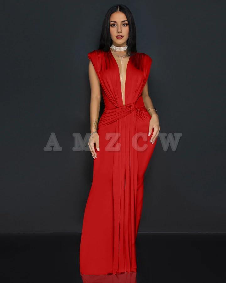 Amzcw Women's Elegant Sleeveless Deep V Neck Bodycon Party Evening Gown Maxi Dress dresses evening wear ﻿