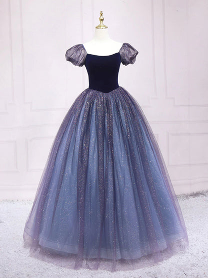 Amzcw Purple tulle A line long prom dress purple tulle formal dress prom dress in store