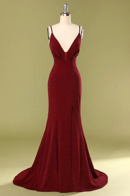 Amzcw Burgundy V-neck Evening Dress gowns evening dresses prom dresses shops