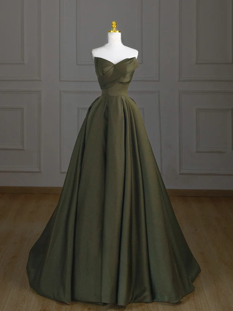 Amzcw A-Line V Neck Satin Green Long Prom Dress Green Long Evening Dress prom dress in store