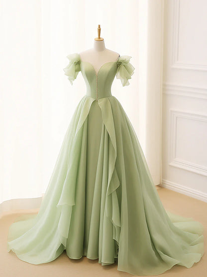 Amzcw A-Line Green Tulle Long Prom Dress Green Tulle Long Formal Dress prom dress in store