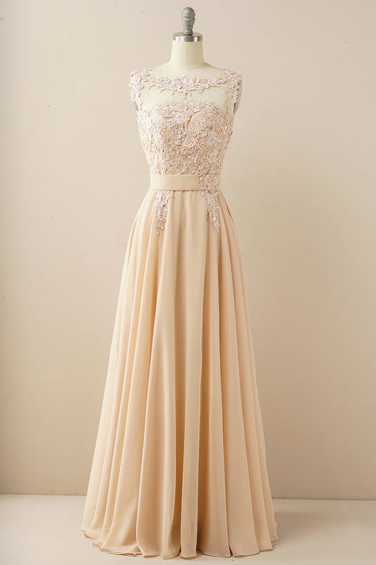 Chiffon Beaded Bateau Prom Dress