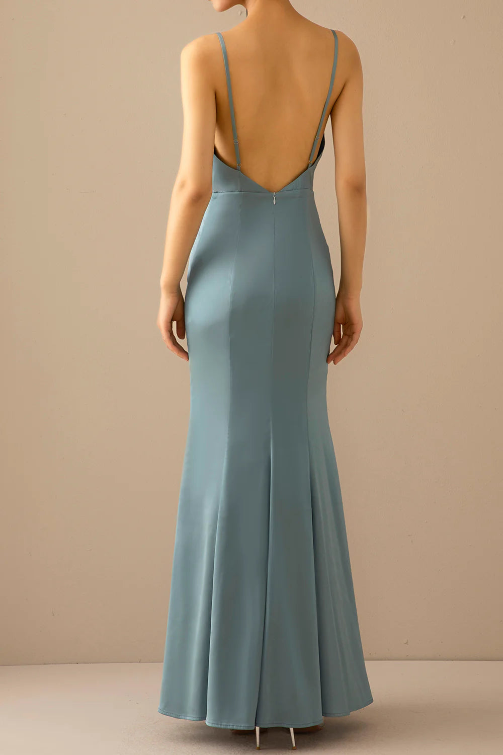 Mermaid Blue V Neck Long Prom Dress