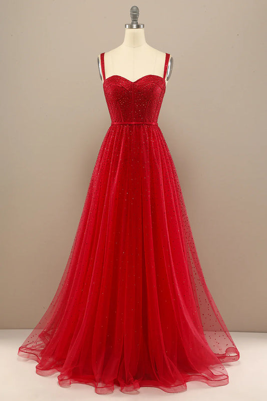 Beautiful Red Sweetheart Prom Dress with Beading