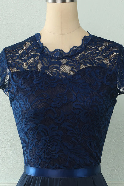 Navy Midi Lace Wedding Party Dress