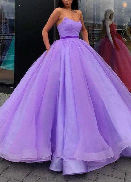 Ball Gown V-Neck Floor-Length Long Prom Dresses With Belt