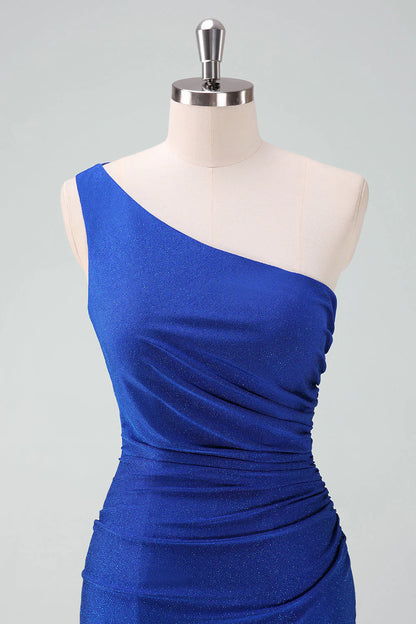 Amzcw Royal Blue One Shoulder Bodycon Ruched Short Homecoming Dress