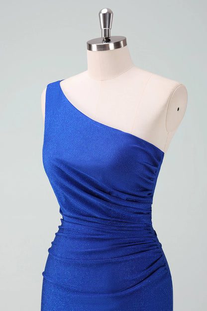 Amzcw Royal Blue One Shoulder Bodycon Ruched Short Homecoming Dress