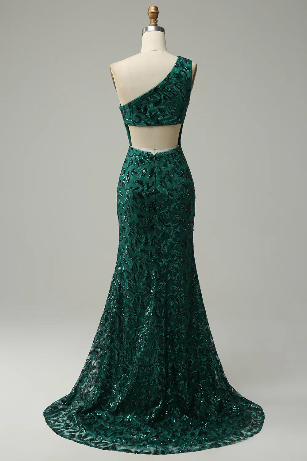 Amzcw Mermaid One Shoulder Dark Green Sequins Long Prom Dress with Split Front