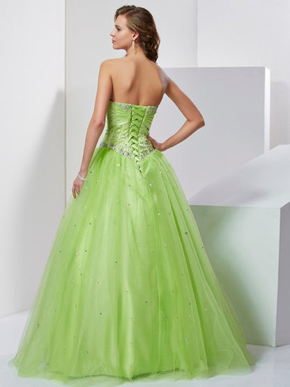 Ball Gown Sweetheart Beading Sleeveless Long Tulle Quinceanera Dresses