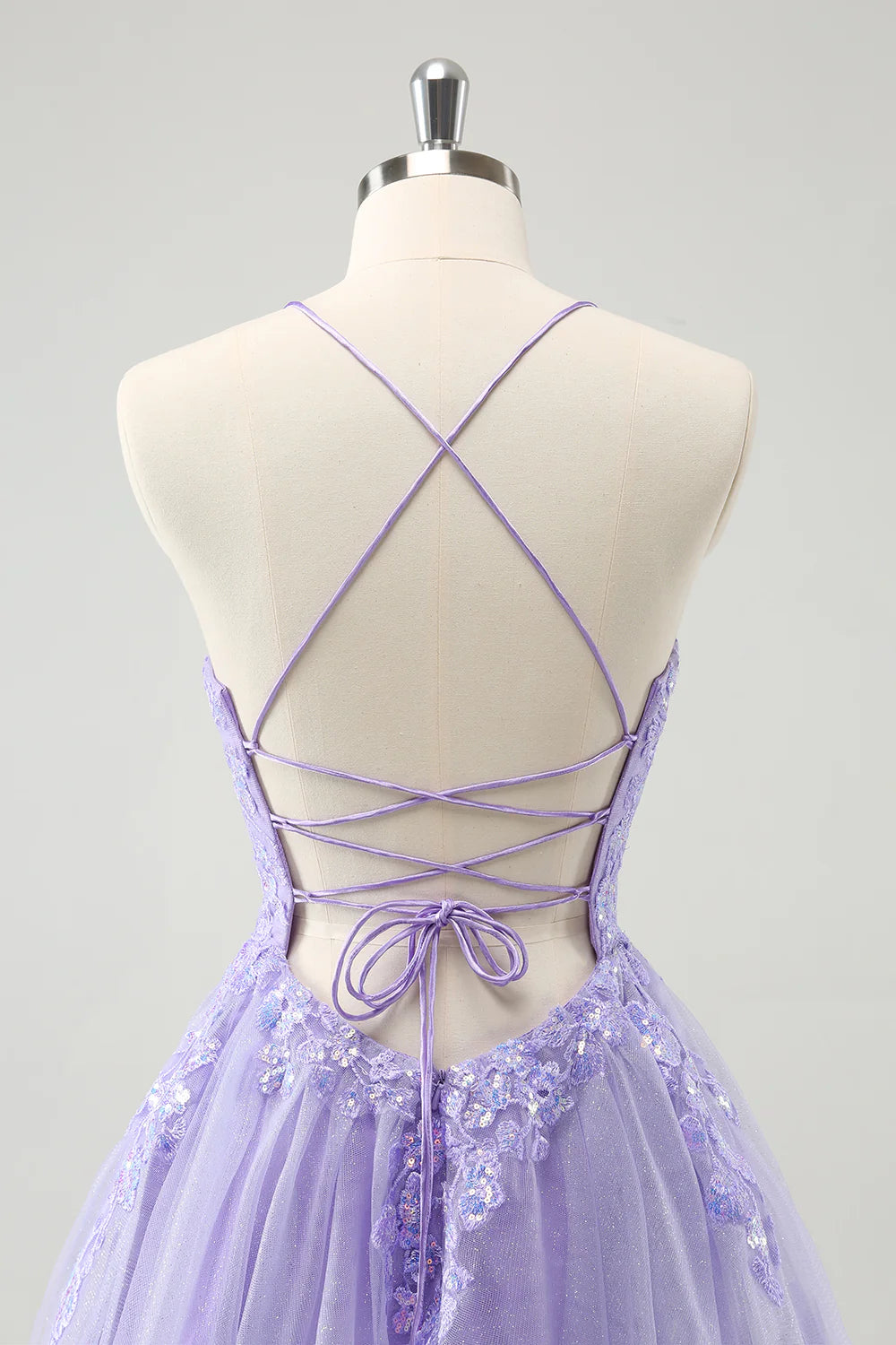 Amzcw Sparkly Lilac A Line Spaghetti Straps Sequin Short Homecoming Dress with Lace Up Back