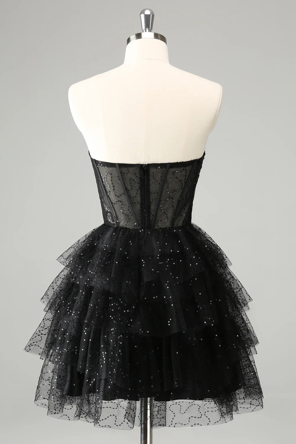 Amzcw Cute Sparkly Black A Line Sweetheart Pleated Corset Homecoming Dress with Sequins