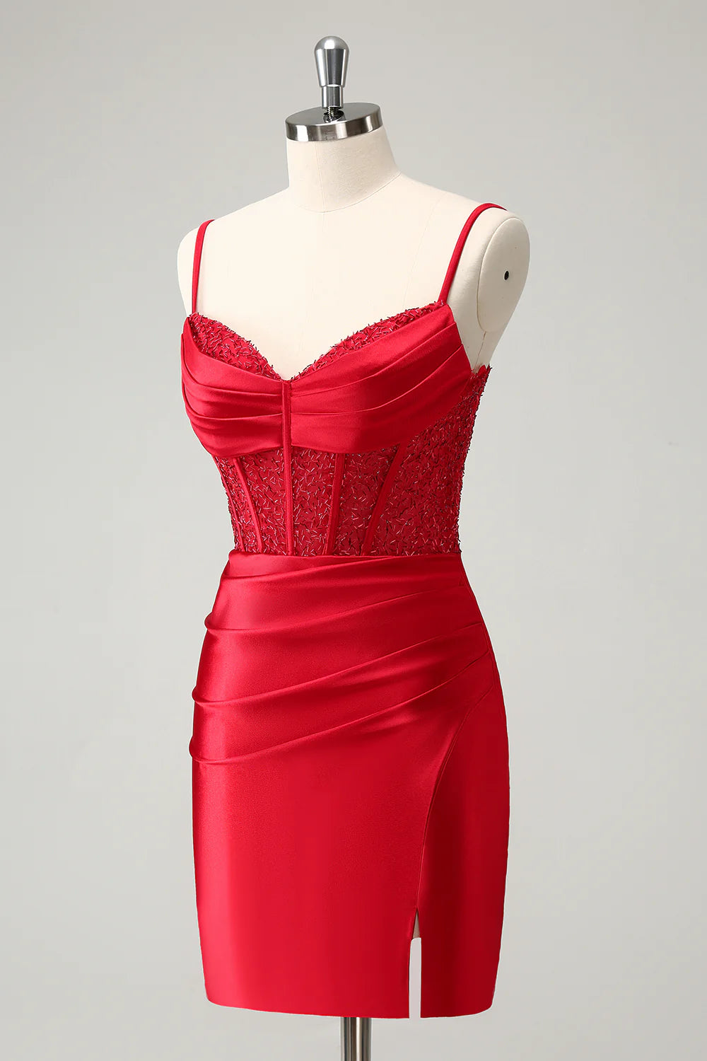 Amzcw Classy Red Bodycon Corset Short Homecoming Dress with Lace Up Back