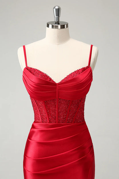 Amzcw Classy Red Bodycon Corset Short Homecoming Dress with Lace Up Back