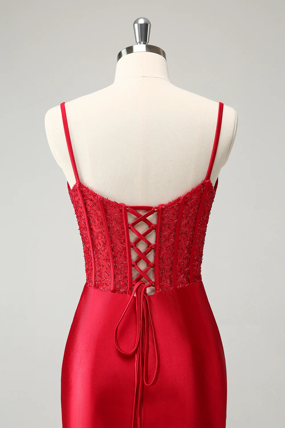 Amzcw Classy Red Bodycon Corset Short Homecoming Dress with Lace Up Back