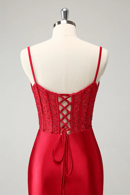 Amzcw Classy Red Bodycon Corset Short Homecoming Dress with Lace Up Back