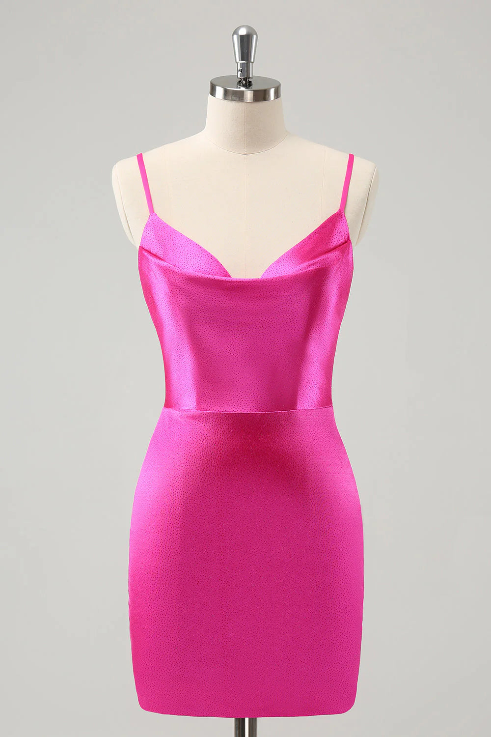 Amzcw Simple Fuchsia Cowl Neck Backless Tight Short Homecoming Dress with Beading