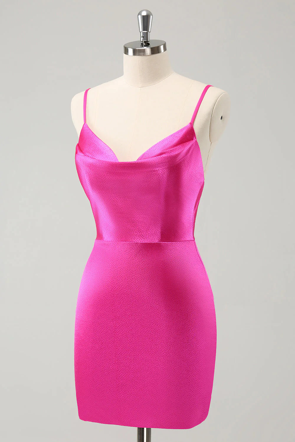 Amzcw Simple Fuchsia Cowl Neck Backless Tight Short Homecoming Dress with Beading