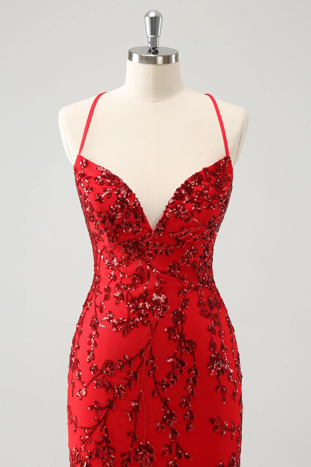 Amzcw Sparkly Red Floral Tight Short Homecoming Dress with Sequins