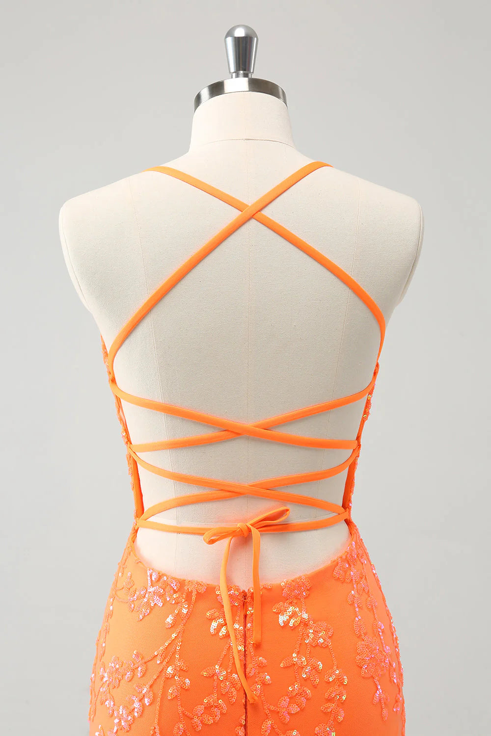 Amzcw Sparkly Orange Lace-Up Back Tight Short Homecoming Dress with Sequins