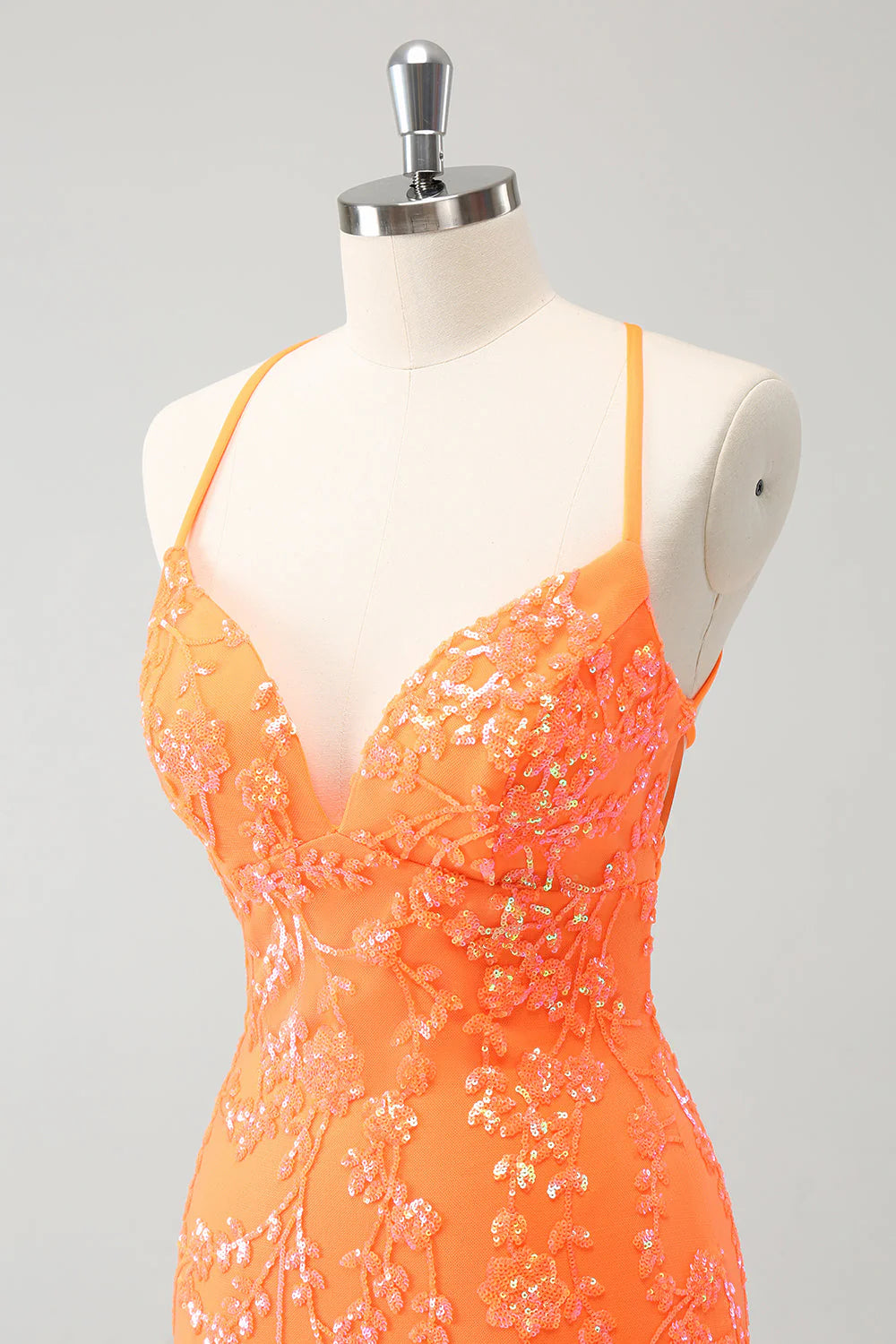 Amzcw Sparkly Orange Lace-Up Back Tight Short Homecoming Dress with Sequins