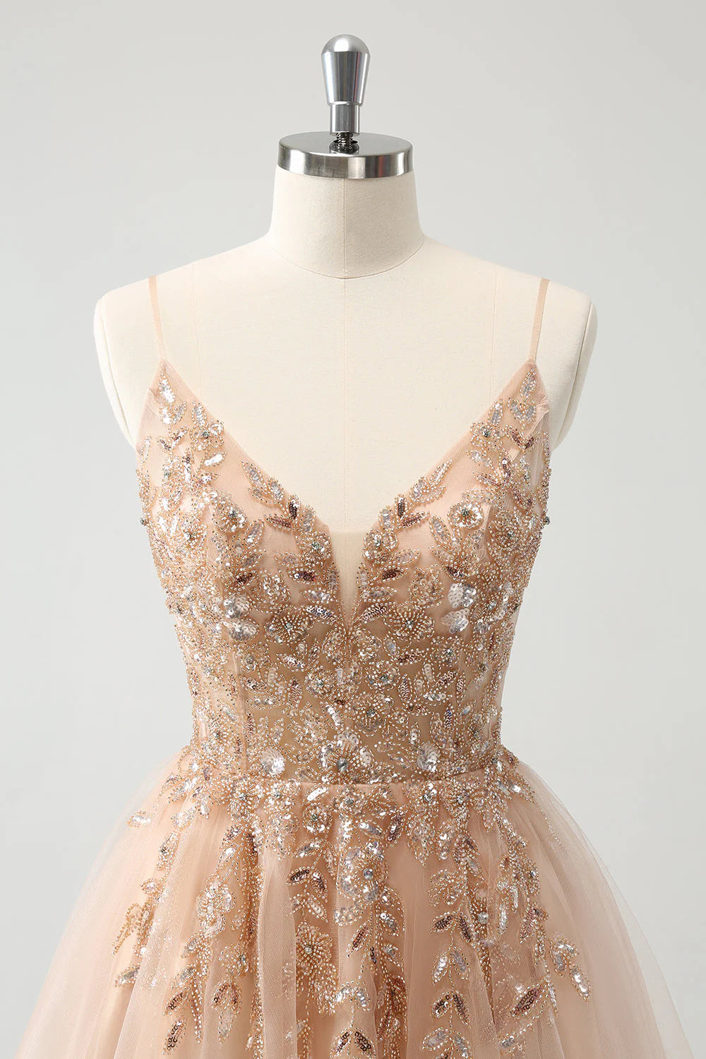 Amzcw Blush A Line Spaghetti Straps Sequin Tulle Homecoming Dress with Beading