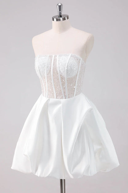 Amzcw Sparkly White A Line Strapless Corset Short Homecoming Dress