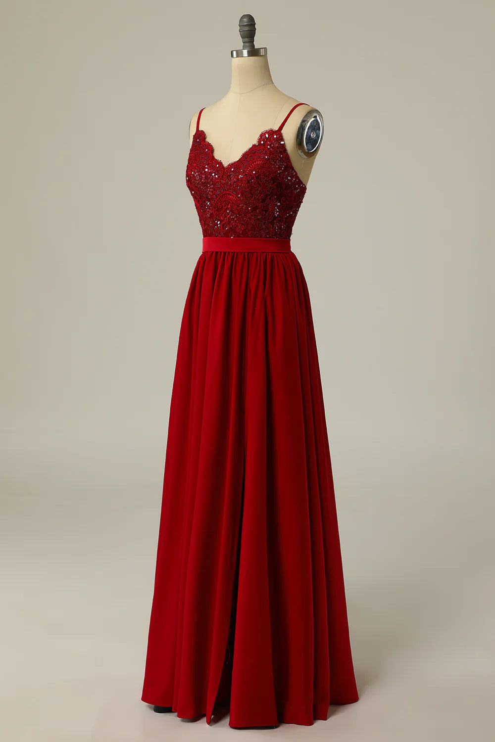 Burgundy Long Prom Dress with Beading Lace