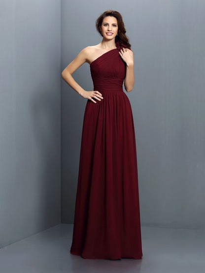 A-Line/Princess One-Shoulder Pleats Sleeveless Long Chiffon Bridesmaid Dresses