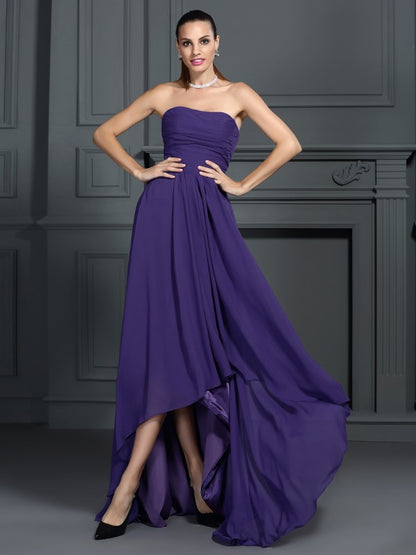 A-Line/Princess Strapless Pleats Sleeveless High Low Chiffon Cocktail Dresses