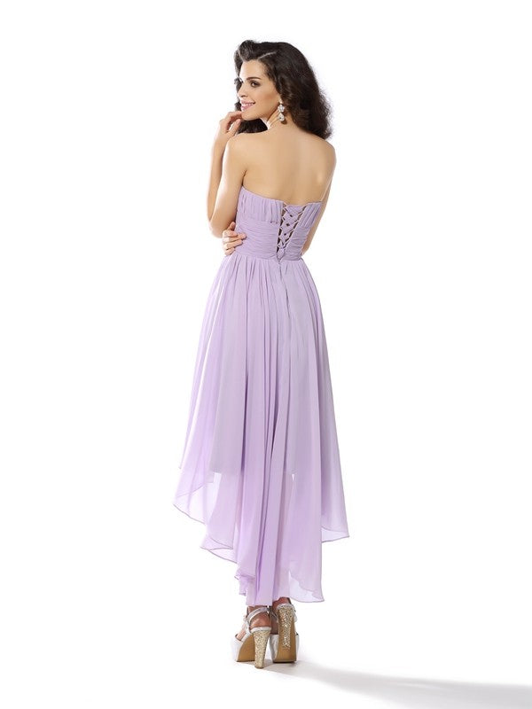 A-Line/Princess Sweetheart Hand-Made Flower Sleeveless High Low Chiffon Cocktail Dresses