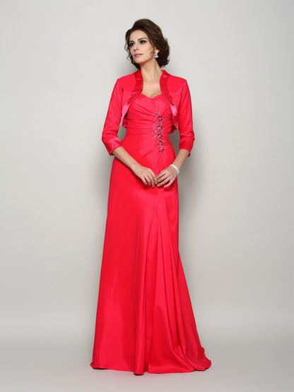 A-Line/Princess Straps Applique Sleeveless Long Elastic Woven Satin Mother of the Bride Dresses