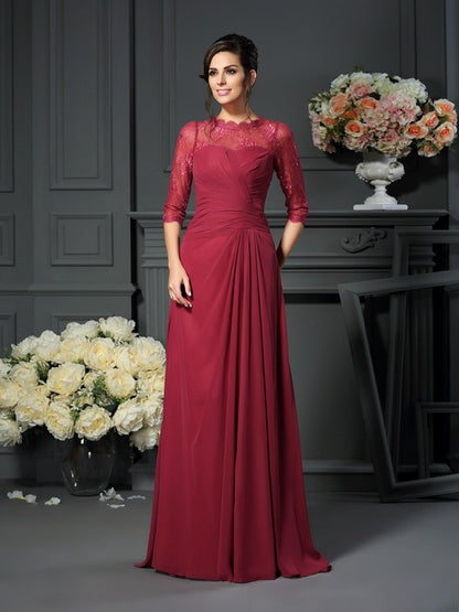 A-Line/Princess Scoop Applique 1/2 Sleeves Long Chiffon Mother of the Bride Dresses
