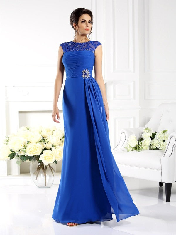 A-Line/Princess Bateau Applique Sleeveless Long Chiffon Mother of the Bride Dresses