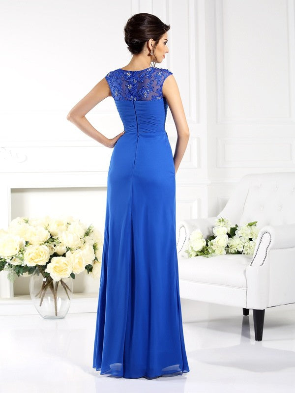 A-Line/Princess Bateau Applique Sleeveless Long Chiffon Mother of the Bride Dresses