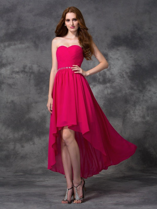 A-line/Princess Sweetheart Beading Sleeveless High Low Chiffon Bridesmaid Dresses