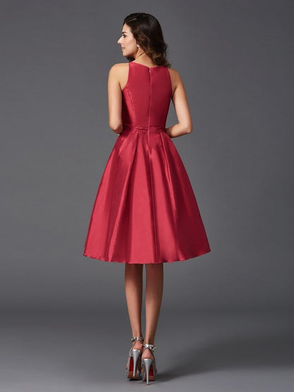 A-Line/Princess Scoop Ruffles Sleeveless Short Satin Bridesmaid Dresses