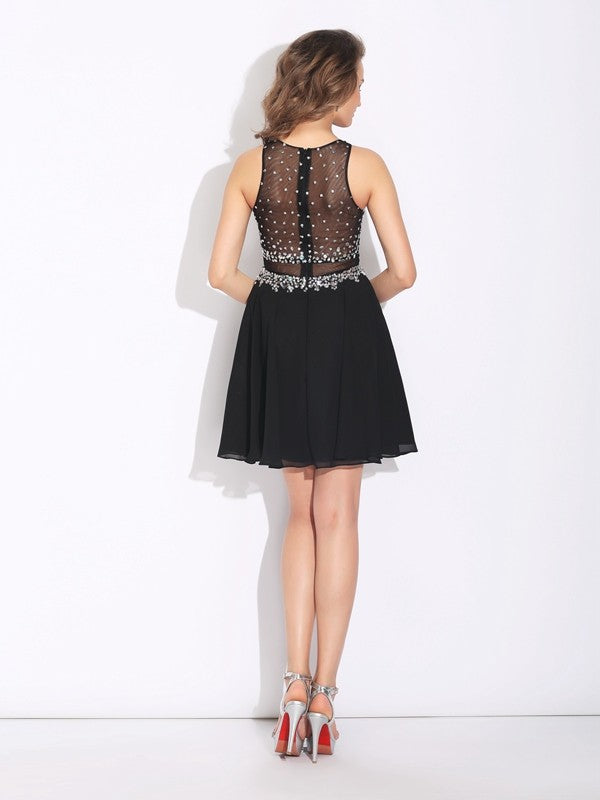 A-Line/Princess Jewel Beading Sleeveless Short Chiffon Dresses