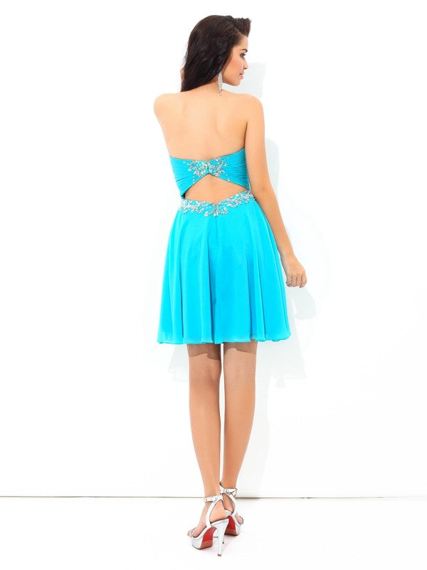 A-Line/Princess Sweetheart Pleats Sleeveless Short Chiffon Cocktail Dresses