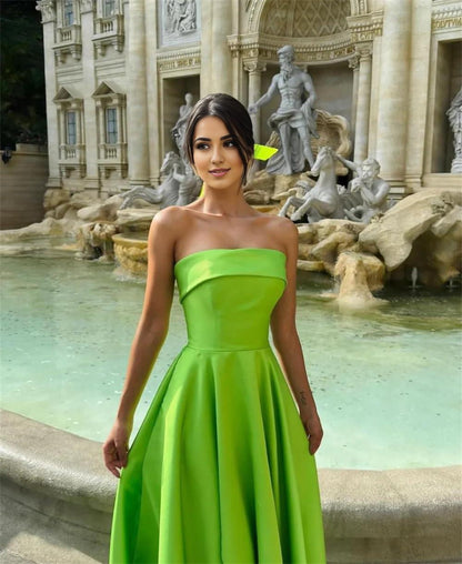 Amzcw Elegant Prom Dresses for Teens Strapless Wedding Dresses for Bride Satin Classy Long Formal Evening Gowns for Women gowns evening dresses