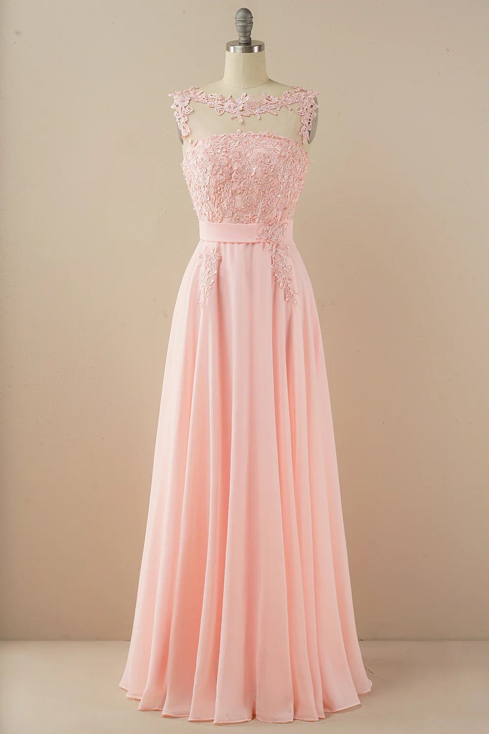 Chiffon Beaded Bateau Prom Dress