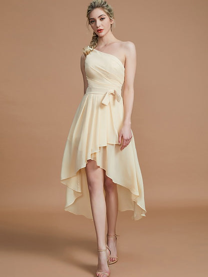 A-Line/Princess One-Shoulder Sleeveless Layers Asymmetrical Chiffon Bridesmaid Dresses