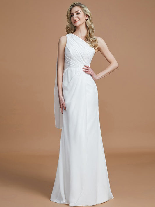 Sheath/Column One-Shoulder Sleeveless Floor-Length Chiffon Bridesmaid Dresses