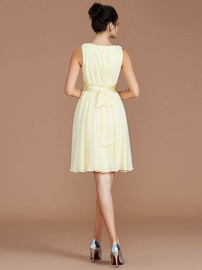 A-Line/Princess V-neck Sleeveless Sash/Ribbon/Belt Short/Mini Chiffon Bridesmaid Dresses