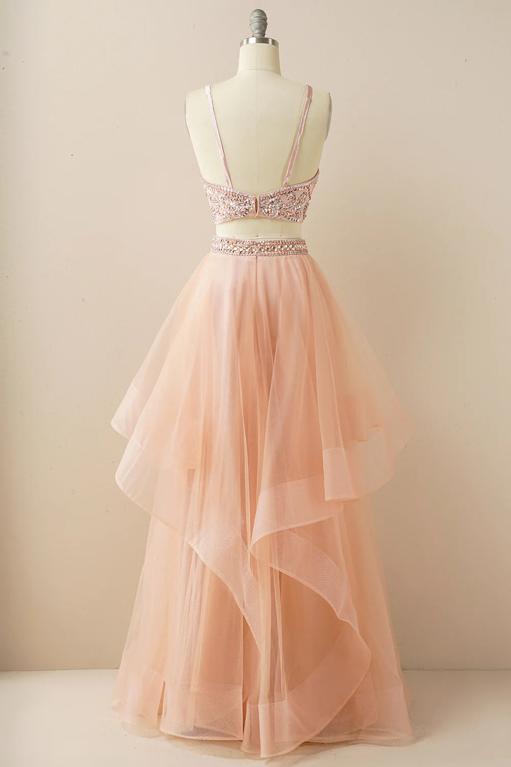 Two Pieces Halter Beaded Prom Dress