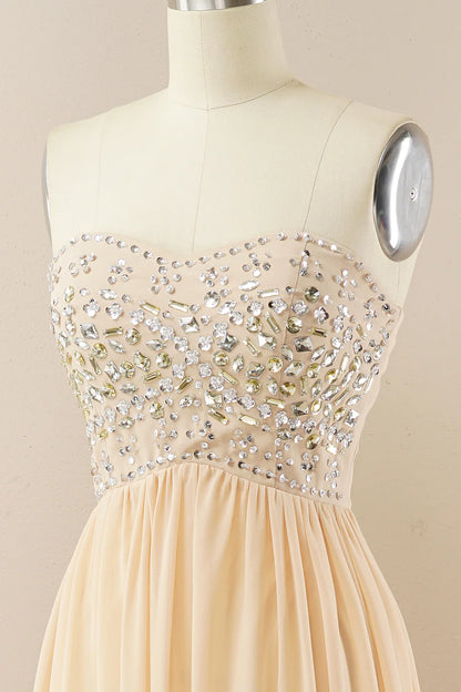 Champagne Sweetheart A Line Chiffon Prom Dress