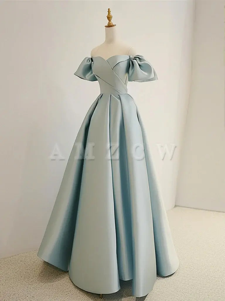 Amzcw A-Line Sweetheart Neck Satin Blue Long Prom Dress Blue Long Formal Dress prom dresses shops