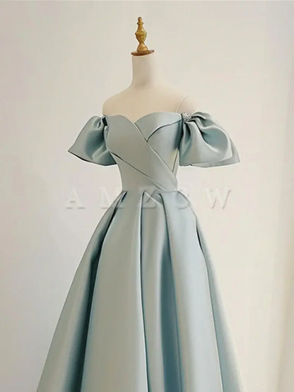 Amzcw A-Line Sweetheart Neck Satin Blue Long Prom Dress Blue Long Formal Dress prom dresses shops